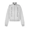 Chaqueta Retro de Doble Botonadura Estilo Corte con Cuello Alto para Hombres y Mujeres, Nuevo Estilo Primavera y Otoño, Sudadera con Capucha Cardigan Casual Holgado con Cremallera, Corta