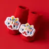 Calcetines de Piso Antideslizantes para Bebé Recién Nacido Tipo Algodón Otoño e Invierno Rojo Festivo Luna Llena Un Año