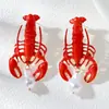 Brincos Femininos Europeus e Americanos Transfronteiriços Personalizados de Moda Liga de Verão Férias na Praia Lagosta Esmalte Vermelho Pérola em Estoque