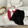 Chaleco de Punto Rojo Lindo para Niñas Primavera Temprana 2026 para Primavera y Otoño Chaleco Exterior Jacquard de Dibujos Animados Estiloso para Niñas Pequeñas