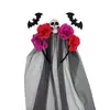 Nuevo Producto de Halloween de Amazon: Diadema de Flores Artificiales con Decoraciones de Calavera y Murciélago, Tocado con Velo, Tocado de Terror para el Día de Muertos