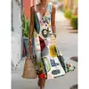 Moda Femenina Nueva Primavera/Verano Marca Independiente Europea y Americana Transfronteriza Minimalista Elegante Holgado Cuello en V Estampada Botón Diagonal Vestido Camisa G956
