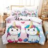 Juego de Ropa de Cama con Estampado de Unicornio Arcoíris de Dibujos Animados de Dos, Tres o Cuatro Piezas, Funda Nórdica, Tejido Cepillado de Moda