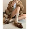 Cor de Castanha Doce e Cremosa~! Sapatos de Couro Quentes e com Forro Peludo de Corte Profundo para Mulheres, Mocassins Peludos, Sapatos Baixos de Inverno