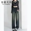 Jeans Wide Leg de Perna Reta Feminino Outono e Inverno 2024 Novidades Explosivas Pequeno Forro de Lã Cintura Alta Calças Largas