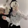 Camisa de Manga Larga Ligeramente Transparente con Estampado de Lazo Protección Solar para Mujer Verano Sencilla Delgada Blusa Holgada Cuello Redondo Top sin Espalda