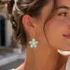 Pendientes florales de alta gama estilo moda europea y americana, colgantes de flor con esmalte azul y blanco bañados en oro, pendientes de aro de acero inoxidable