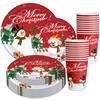 2024 novo tema de Natal decoração de festa Boneco de neve de Natal copo de papel prato de papel faca garfo colher atacado personalizado