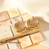 Brincos Redondos Torcidos de Aço Inoxidável Estilo Retrô Europeu e Americano Celebridade da Internet Brincos Geométricos em Forma de U com Padrão de Cânhamo Dourado 18k Brincos Femininos
