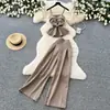 Traje Minimalista para Mujer para el Trabajo, Primavera y Verano, Aspecto de Alta Gama, Conjunto de Dos Piezas con Chaleco ceñidor a la cintura y Pantalones de Pierna Ancha de Cintura Alta
