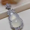 Transmisión en Vivo Calcedonia Natural de Hielo Alto Colgante de Calabaza Plateado Incrustado Jade Blanco de Fortuna y Longevidad Collar Venta al por Mayor Múltiples Estilos
