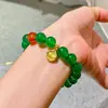 Pulseira Hidratante Gelo Transparente de Calcedônia Verde Natural Vitrificada Imperial Verde 10mm