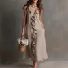 Nuevo Vestido de Verano 2026 para Mujer Elegante sin Mangas Color Sólido Cuello en V Dobladillo con Volantes Vestido Largo