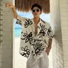 Camisa de estampado completo estilo París francés para hombres y mujeres, unisex, versión coreana, estampado floral maduro, cárdigan con cuello, ropa de playa