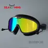 Gafas de Natación para Adultos de Marco Grande con Tapones para los Oídos Integrados, Coloridas Galvanizadas de Alta Definición Graduadas Impermeables Antivaho Gafas de Natación Profesionales para Hombres y Mujeres