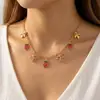 Collares Transfronterizos Europeos y Americanos para Mujer, Estilo de Moda, Dulce y Lindo, Cereza con Lazo, Colgante de Corazón, Joyería de Cadena para Clavícula al por Mayor