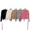 Moda Femenina Coreana Dongdaemun Otoño 2026 Nuevo Suéter de Ganchillo con Cuello Redondo de Manga Larga de un Solo Botón Estilo Chanel
