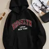 Sudadera con capucha casual de moda para mujer con estampado de letras - Cordón ajustable, Sudadera de punto para otoño e invierno, Adecuada para