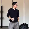 Nuevo Suéter de Punto de Manga Larga para Hombre Primavera y Otoño, Cuello Henley, Abotonado, Textura Rayada, Estilo Old Money, Venta al por Mayor de Fábrica Transfronteriza