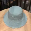 Sombrero de Pescador de Ala Ancha Lavado de Verano Vacaciones Cordón Deshilachado Protección Solar Sombrero de Sol para Mujer Tela de Mezclilla Sombrero de Cubo Plegable
