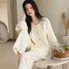 Pijama de Color Sólido para Mujer Algodón Puro Transpirable Holgado Casual Conjunto de Cárdigan Se Puede Usar Afuera Gasa de Algodón Ropa de Casa Estilo Delgado Primavera y Otoño