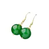 Brincos de Calcedônia Verde para Mulheres, Brincos de Jade Sintético Estilo Chinês, Ganchos de Orelha Simples Verdes, Brincos Retrô Cheongsam Atacado