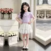 2026 Moderna Blusa de Rayas con Corazón de Manga Corta Verano Dulce Linda Estilo Coreano Falda de Encaje Conjunto de Dos Piezas
