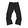 Ga Venta al por Mayor Comercio Exterior Transfronterizo Marca de Moda Jeans de Mezclilla Acampanados Lavados Desgastados Patchwork Unisex
