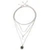 Collar con colgante de turquesa redonda y sol, joyería transfronteriza europea y americana, collar de aleación multicapa vintage con luna, venta al por mayor en Amazon