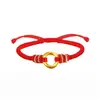 Pulseira de Casal Fita de Möbius de Ouro Puro 999 Shuibei Corda de Mão Trançada Vermelha e Preta Sinal de Amor para Homens e Mulheres Presente