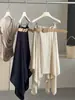 Saia irregular de algodão e linho em linha A para mulheres, cintura alta de verão, fluida, casual, versátil, elegante saia guarda-chuva, saia midi fashion