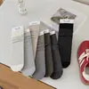 Calcetines de mujer sin costuras hasta la mitad de la pantorrilla, nueva serie de color café a rayas estilo coreano para otoño e invierno, calcetines superpuestos, calcetines largos de compresión ligera, calcetines coreanos