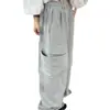 Estilo Dongdaemun Primavera Temprana y Otoño 2026 Nueva Versión Coreana Bolsillo Grande Cintura Elástica Pierna Ancha Casual Pantalones Deportivos para Mujer