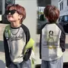 Camiseta de manga longa 100% algodão puro para meninos, com blocos de cor, novo estilo de outono, camiseta básica casual da moda para crianças mais velhas