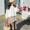 Conjunto Feminino Saia de Primavera 2025 Nova Saia Princesa para Menina Conjunto de Duas Peças Primavera e Outono Saia Branca Infantil