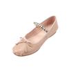 Zapatos Bailarinas de Piel de Oveja Juxian Suaves y Pegajosos con Lazo de Pedrería 2024 Primavera Punta Redonda Piel Genuina Suela Suave para Mujer