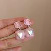 Pendientes de Flor de Amor con Goteo de Aceite Chapados en Oro Real Serie Rosa Pendientes Nuevos de Verano Pendientes con Corazón de Chica Dulce Corea del Sur