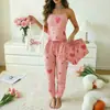 Nuevo Conjunto de Pijama para Mujer Estampado de Corazones Camisola Pantalón Largo Cuatro Piezas Ropa Casual para el Hogar Venta al por Mayor de Comercio Exterior
