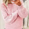 Suéteres de punto de color liso europeos y americanos de Amazon transfronterizos para mujer, nuevo suéter de punto de cuello redondo de manga larga de otoño e invierno, versátil
