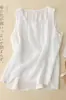 Top de tirantes de verano para mujer, talla grande, corte holgado, casual, lino, sin mangas, con bordado de encaje, top de algodón y lino