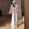 Pantalones anchos de chenilla de leche informales con cintura alta y dosificación para mujer, otoño e invierno, talla 145, pantalones estrechos de pierna recta con forro polar pequeño.