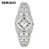 MOKAGO Luxo Leve Totalmente Diamantado Inglês Mesa High-End Retro À Prova D'água Fino Relógio Feminino Criativo Rombo Pulseira Relógio
