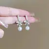 Brincos de Zircônia S925 Laço, Brincos Super Brilhantes para Mulheres, Luxo Leve, Alto Padrão, Estilo de Nicho, Brincos Doces e Versáteis