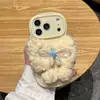 Funda Estilo Coreano para Niña de Lana de Cordero con Lazo Adecuada para iPhone 16 Pro Max, Funda para Teléfono Apple 17, 14/15 Suave