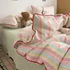 Conjunto de cama de quatro peças estilo minimalista, classe A, grau maternidade, cordão catiônico, com capa de edredom listrada, conjunto de cama de três peças estilo dormitório estudantil