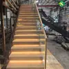 Producción Personalizada de Fabricantes de Escaleras de Estructura de Acero Madera Acero Barandilla de Vidrio para Piso Pedales de Madera L Colgante Residencial Comercial