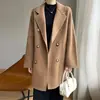 Outono e Inverno Nova Elegante Jaqueta de Lã Dupla Face Estilo Coreano Feminina Comprimento Médio Gola de Terno Solta Simples Peça de Roupa de Lã
