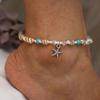 Tobillera de concha de venta caliente transfronteriza europea y americana AliExpress wish, tobillera de cuentas de arroz, perla, cristal, estrella de mar del océano para mujer