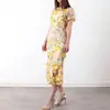 Vestido de Primavera 2027 Nuevo Estilo Transfronterizo Lujo Ligero Cuello Redondo Bordado Floral 3D Mangas Abullonadas Longitud Media Vestido Bodycon