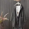 Cardigan de Tricô com Capuz Solto Novo Estilo Outono e Inverno para Mulheres, Suéter Longo Versátil de Cor Sólida, Jaqueta Casual da Moda